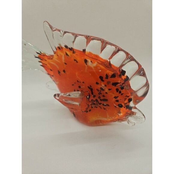 Vintage Art Glass Fish Red Orange Swirl w/ Gold Flecks Hone Decor Accent - Picture 2 of 6